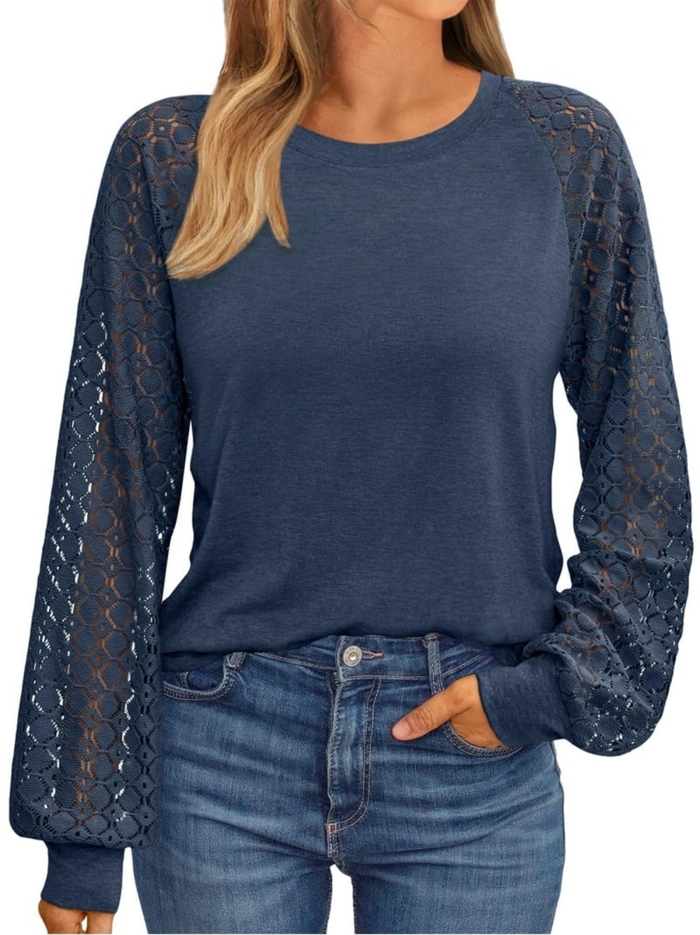MIHOLL Women’s Long Sleeve Top Lace Casual Loose Blouse T Shirt- Size XL